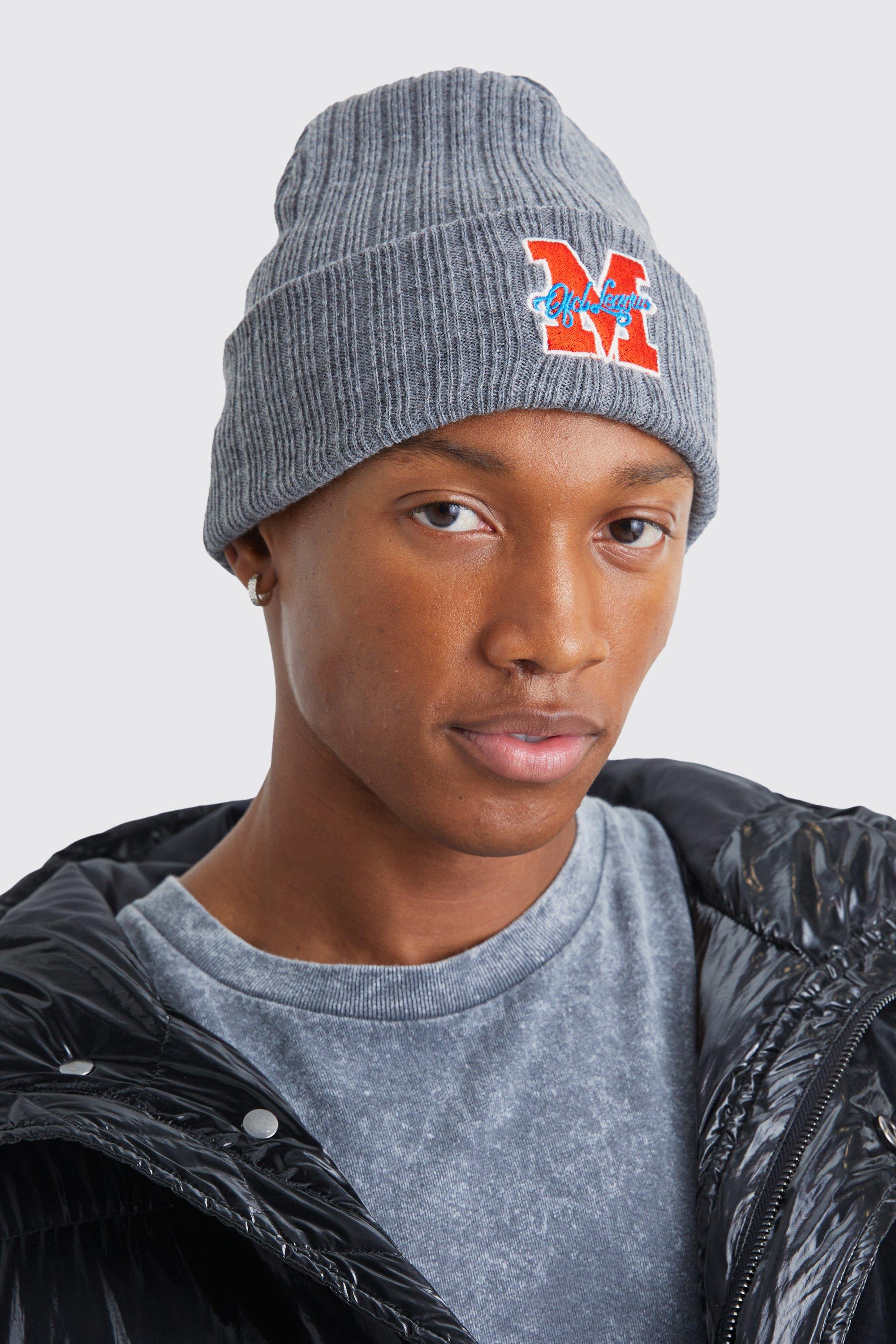 Mens Grey Ofcl League Varsity Ribbed Beanie, Grey